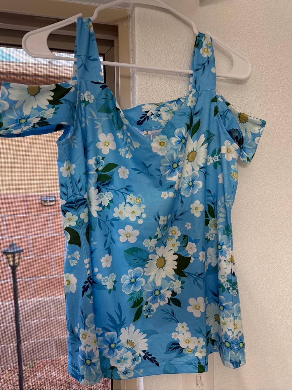 Sky Blue Daisy Floral Cold-Shoulder Top